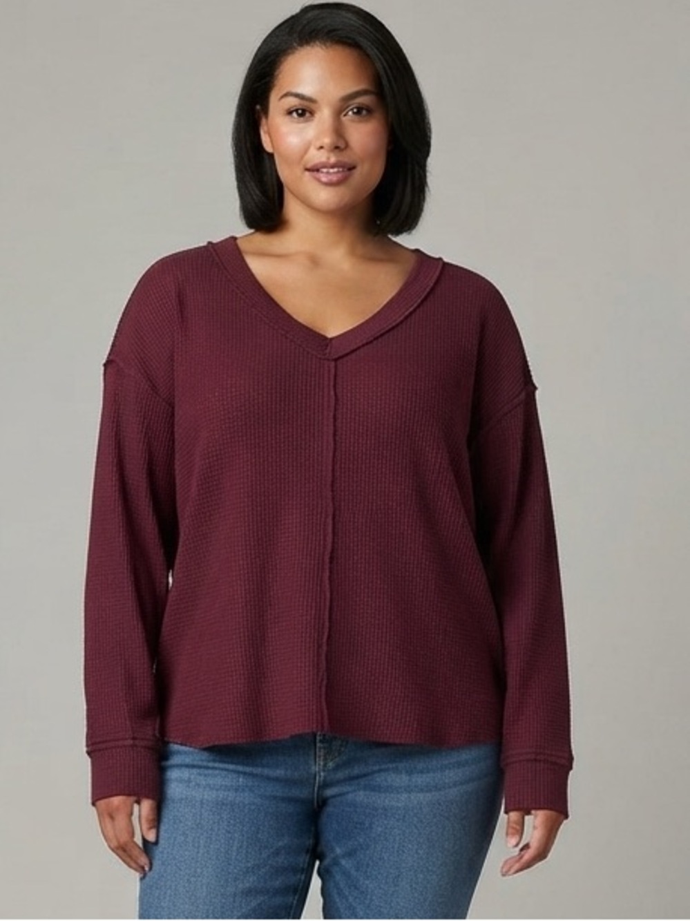 Arizona Jean Company Long Sleeve Waffle Knit Top
